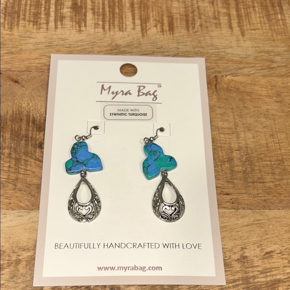 Myra Bag Blue and Silver Heart Earrings